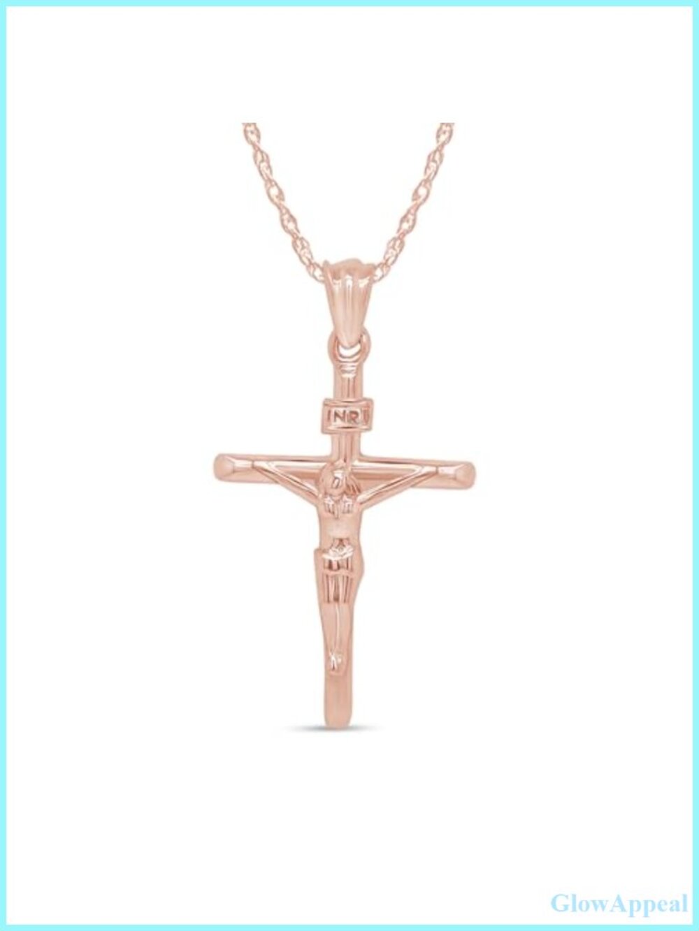 14K Rose Gold Over Sterling Silver INRI Crucifix Cross Pendant Necklace 18"